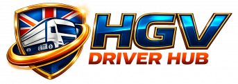 HGV Driver Hub logo with UK truck and shield design