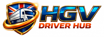 HGV Driver Hub logo with UK truck and shield design